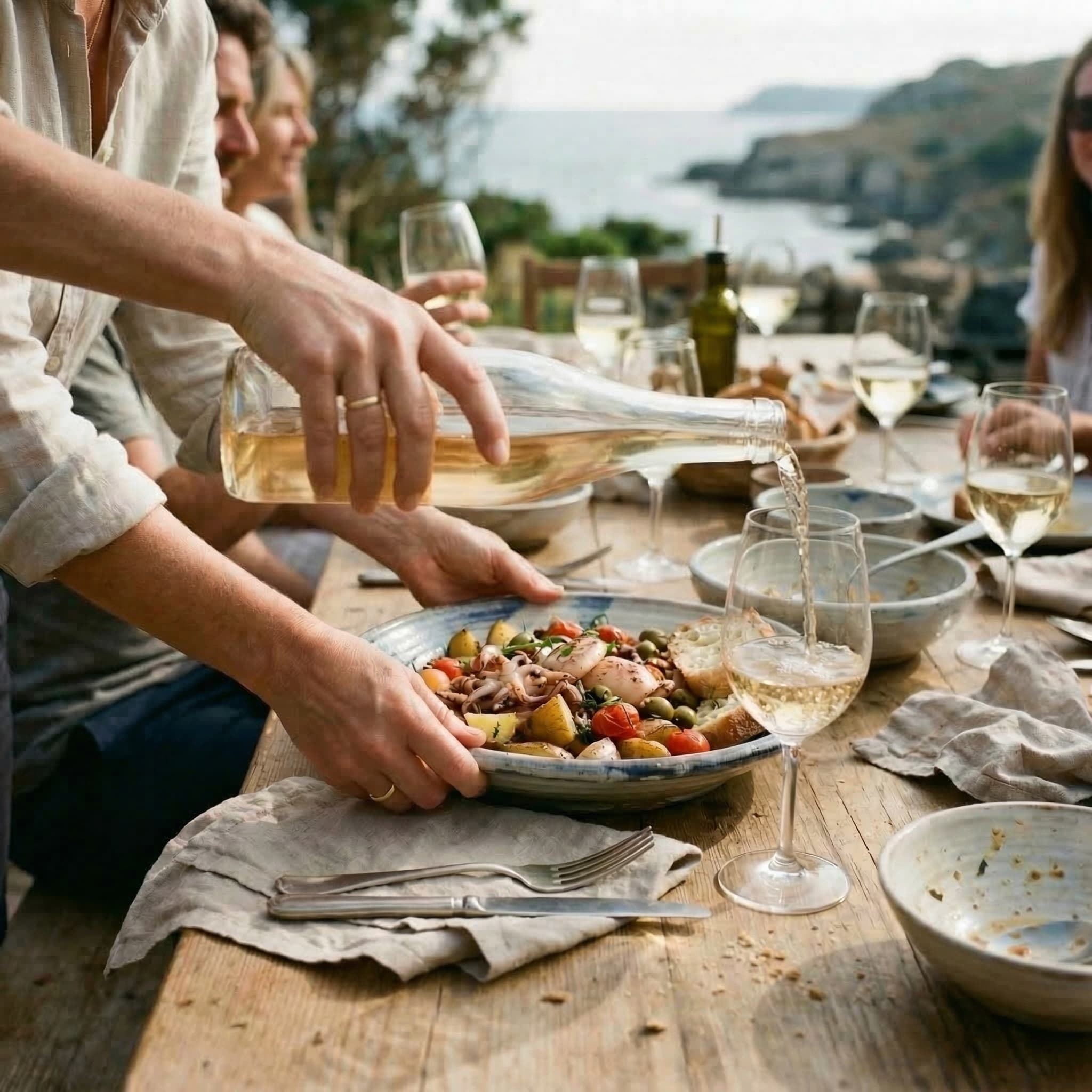 Wine being poured during a long lunch at Salt & Fynbos